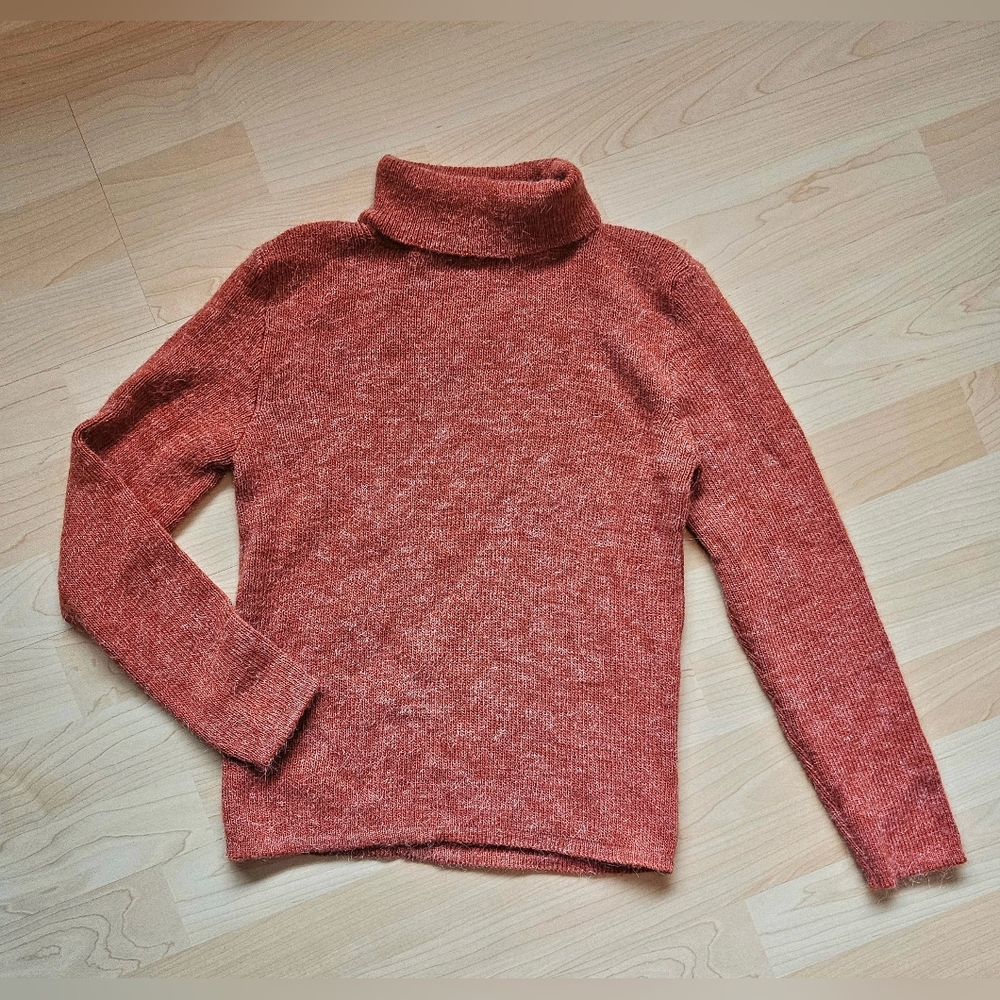 Rust Coloured Fuzzy Knit Cozy Fall Turtleneck Sweater
